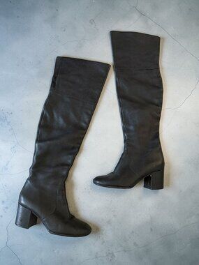 VIA SPIGA Black Leather Knee High Pull On Boots Size 7